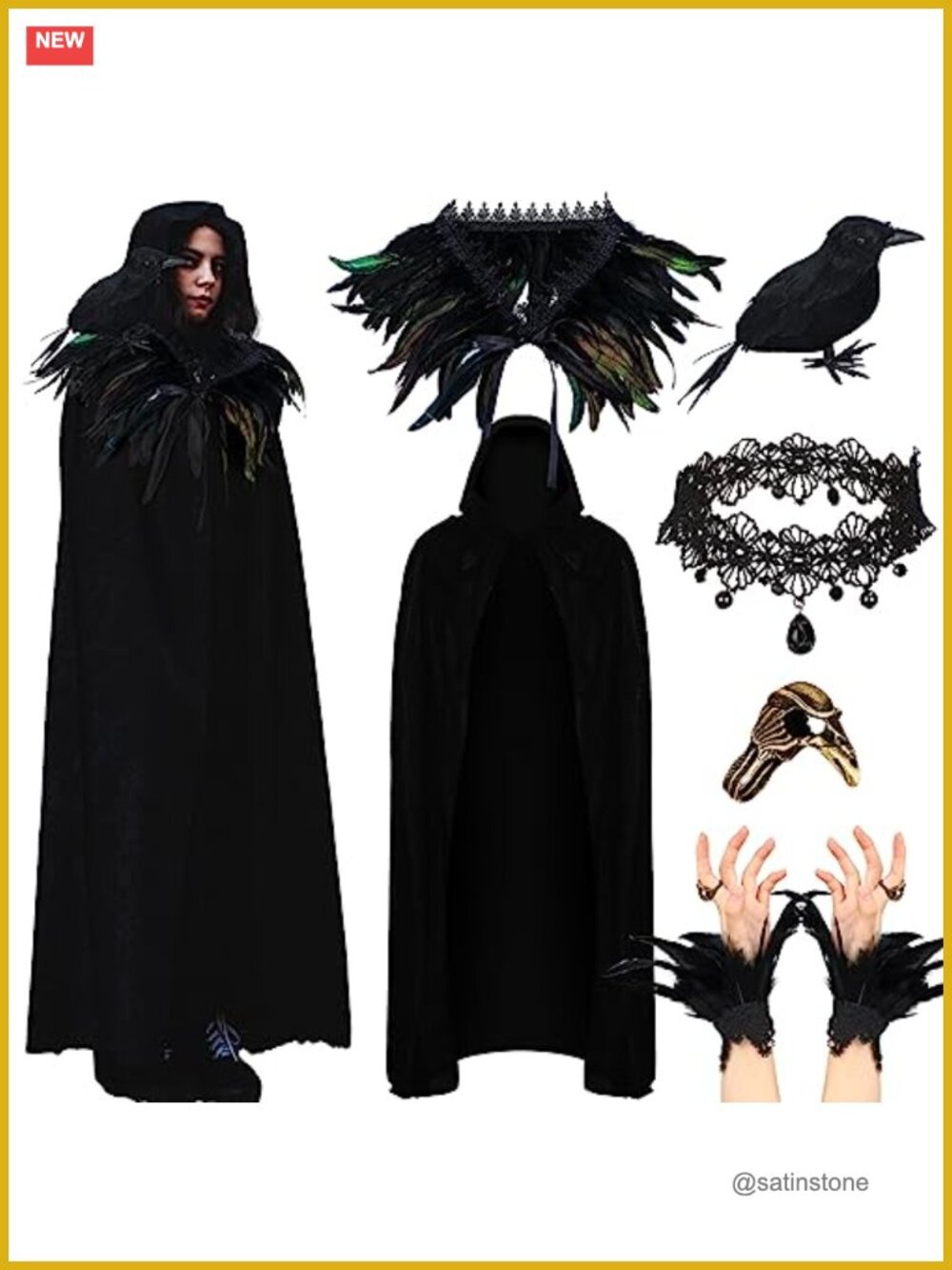 Feather Crow Costume Accessory Set Halloween Cosplay 6 Piece